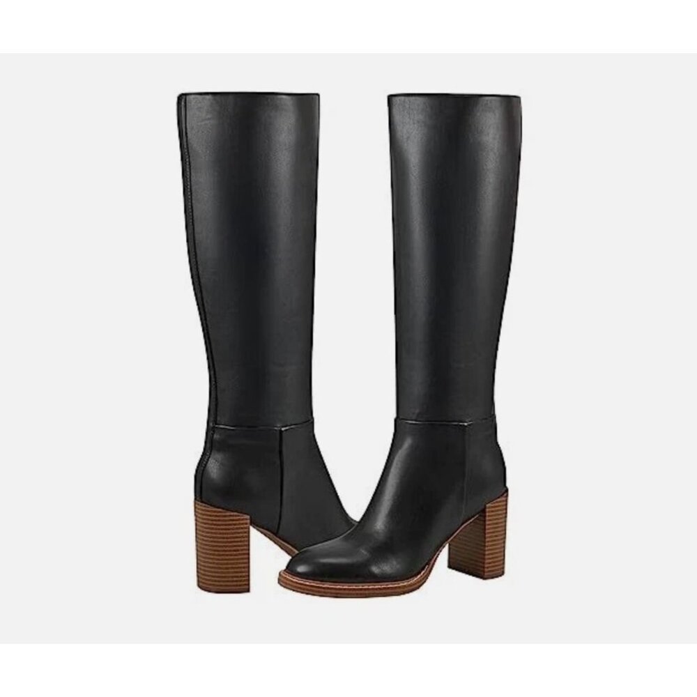 Marc Fisher Women's Black Gabey2 Leather Knee High Boots Size 8.5 M‎ Block Heel